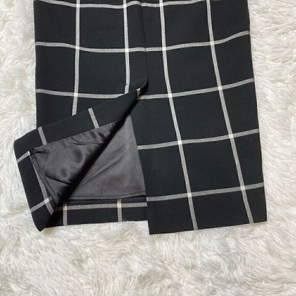 Lechateau Pencil Skirt Black White Checkered Midi Size 00 XS Lined Slit Career O - Picture 8 of 12